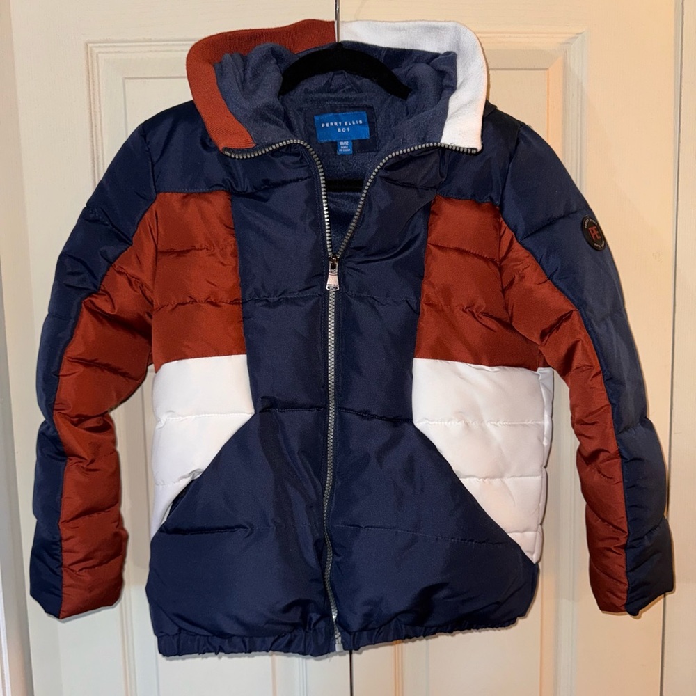 Perry Ellis Navy, Rust, and White Boys Puffer Jacket